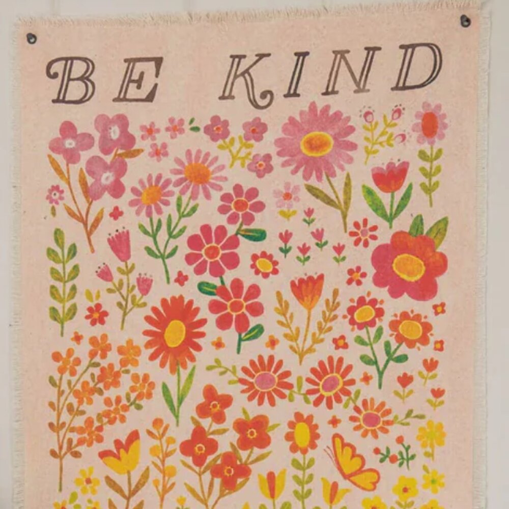 NWT Natural Life Floral Canvas Tapestry "Be Kind Be Brave"